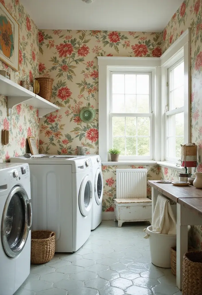 28 Trendy Wallpaper Ideas for Your Laundry Room Makeover - 1. Floral Fantasy