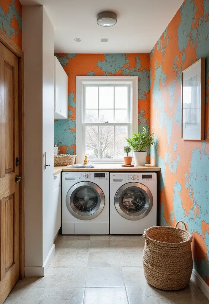 28 Trendy Wallpaper Ideas for Your Laundry Room Makeover - 10. Artistic Flair