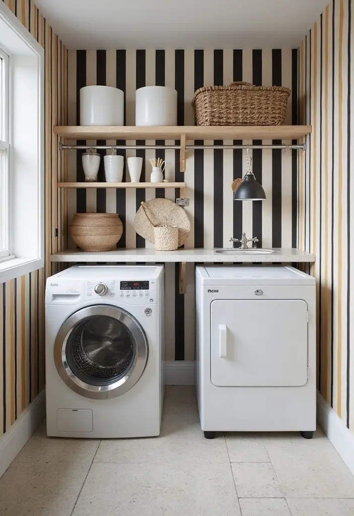 28 Trendy Wallpaper Ideas for Your Laundry Room Makeover - 14. Striking Stripes