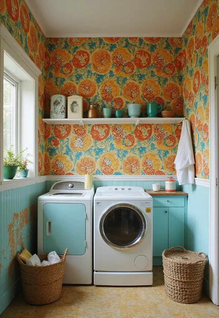 28 Trendy Wallpaper Ideas for Your Laundry Room Makeover - 16. Retro Retro