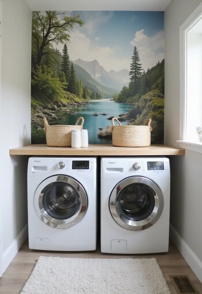 28 Trendy Wallpaper Ideas for Your Laundry Room Makeover - 17. Artistic Murals