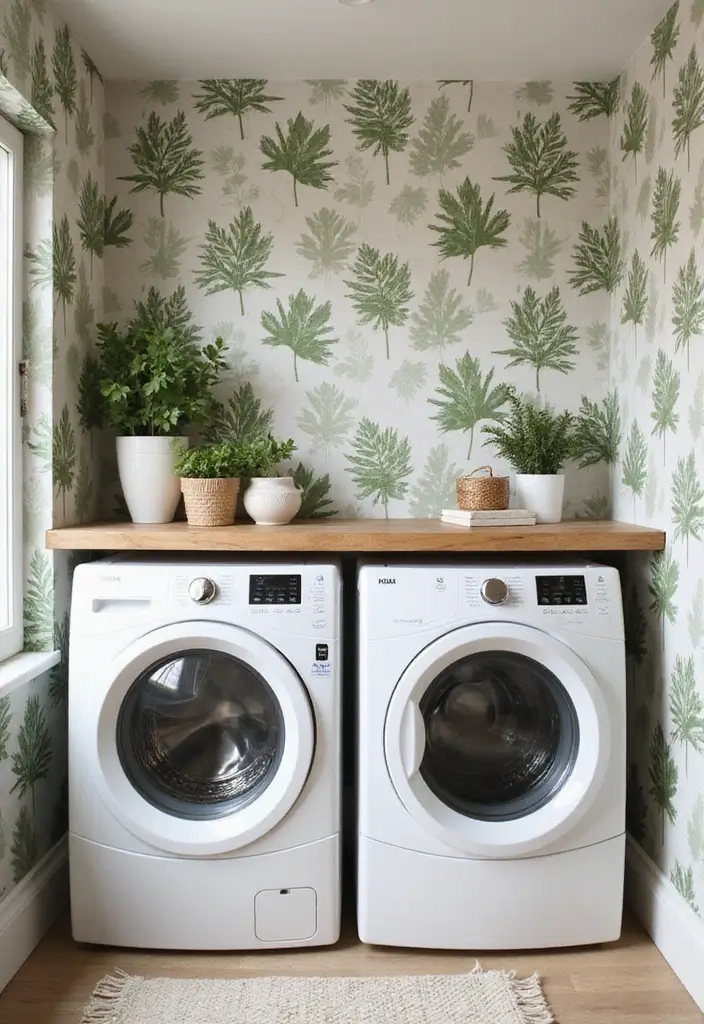28 Trendy Wallpaper Ideas for Your Laundry Room Makeover - 18. Nature-Inspired
