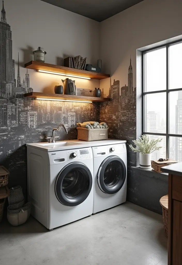 28 Trendy Wallpaper Ideas for Your Laundry Room Makeover - 19. Urban Chic