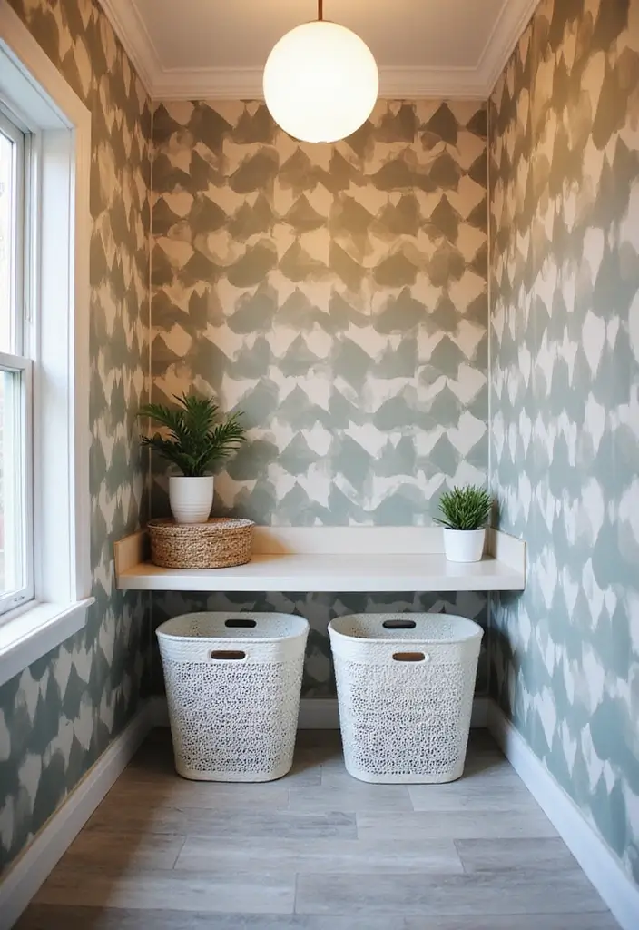 28 Trendy Wallpaper Ideas for Your Laundry Room Makeover - 2. Geometric Elegance