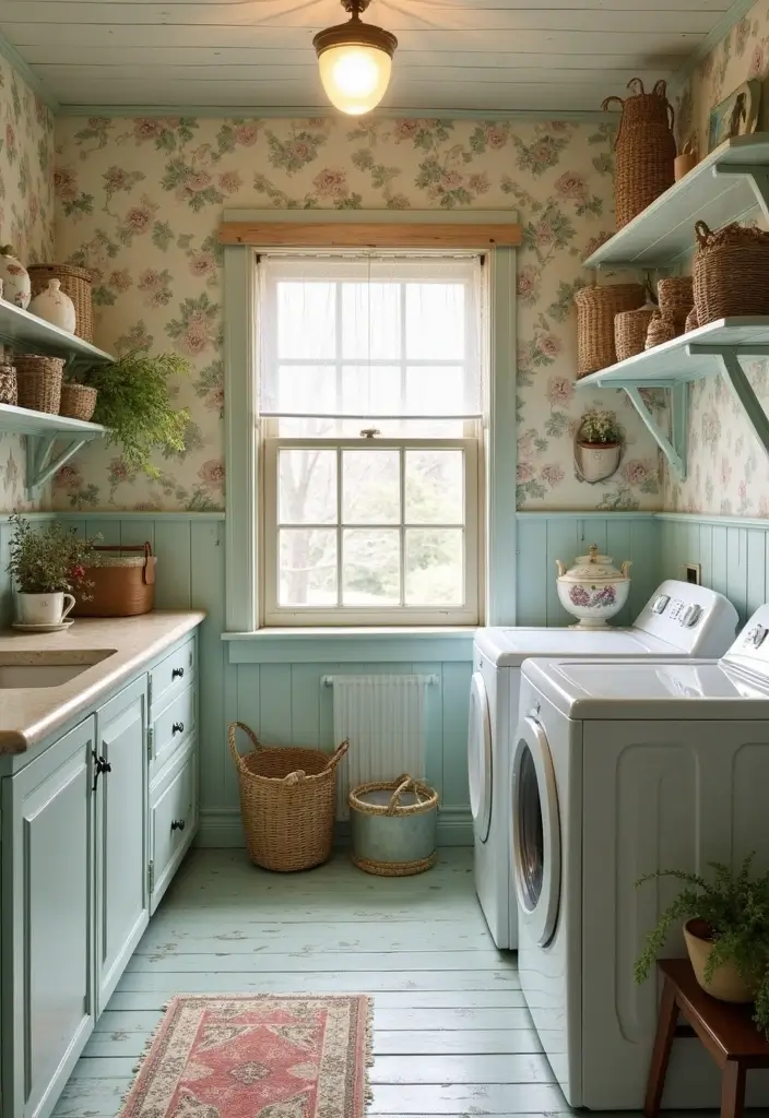 28 Trendy Wallpaper Ideas for Your Laundry Room Makeover - 22. Shabby Chic
