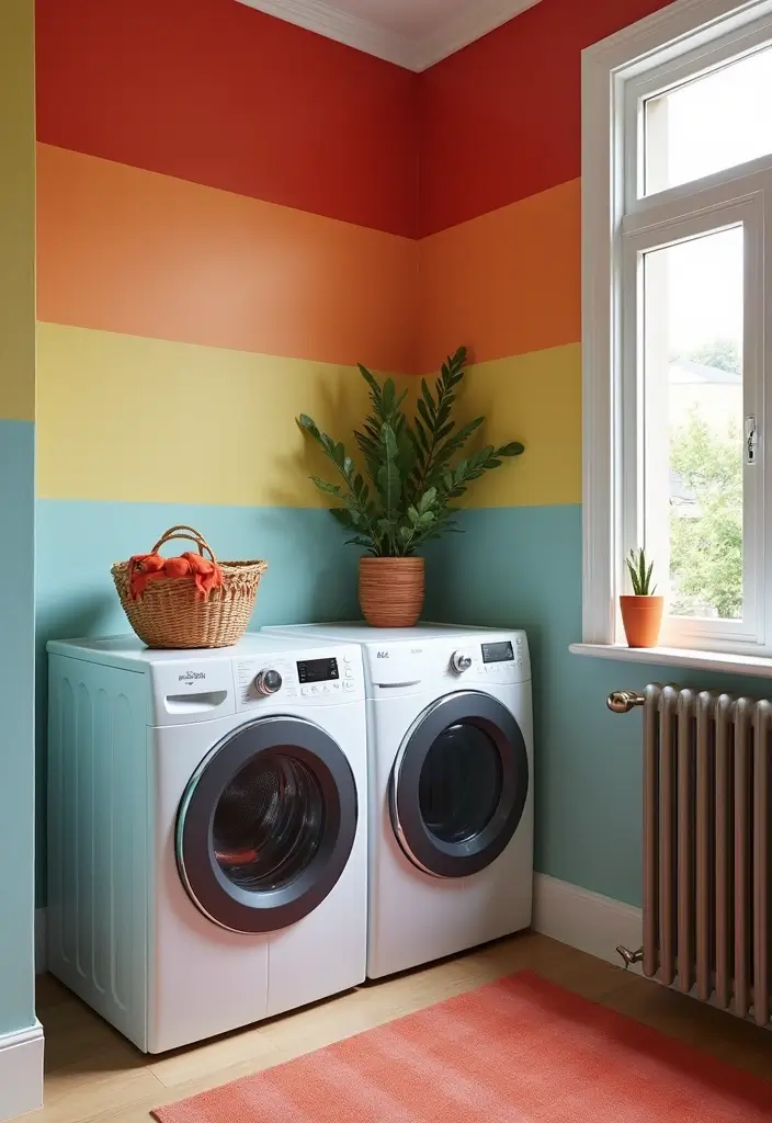 28 Trendy Wallpaper Ideas for Your Laundry Room Makeover - 23. Color-Blocking