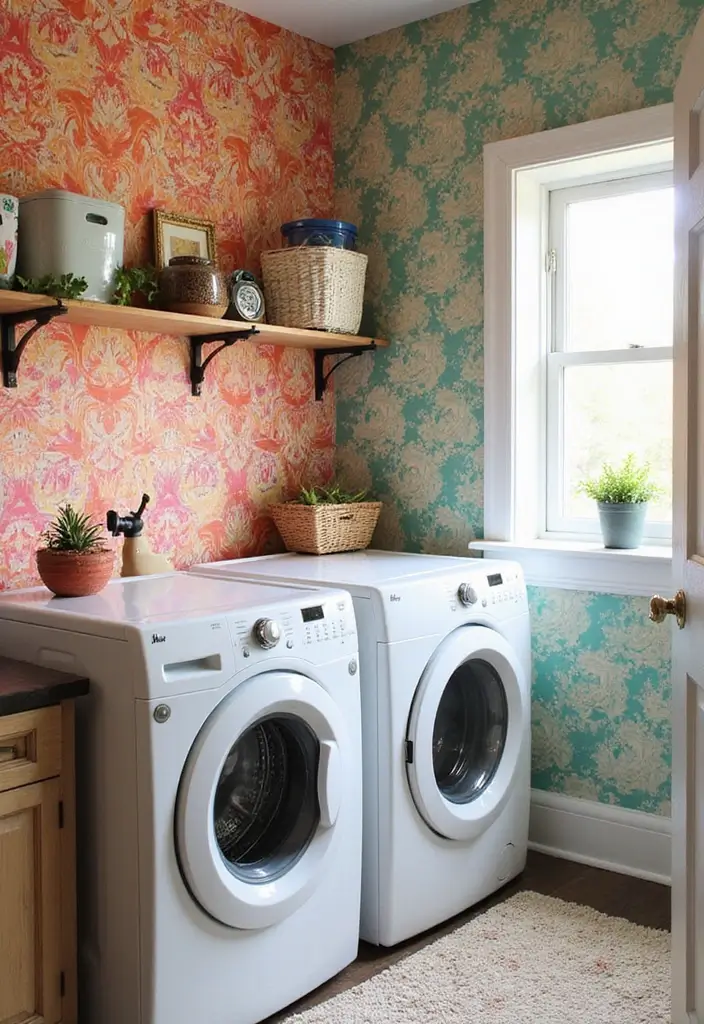 28 Trendy Wallpaper Ideas for Your Laundry Room Makeover - 5. Bold and Bright