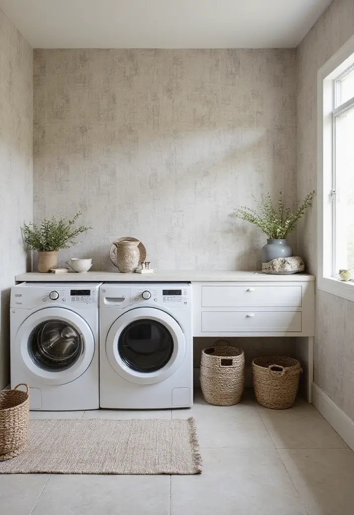 28 Trendy Wallpaper Ideas for Your Laundry Room Makeover - 6. Textured Appeal