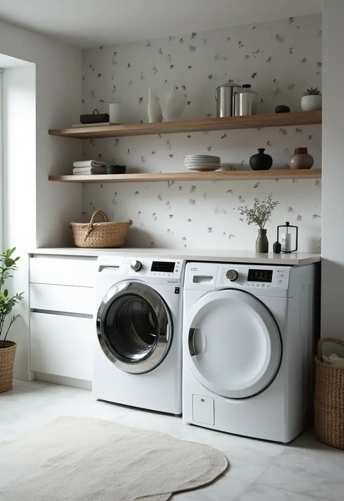 28 Trendy Wallpaper Ideas for Your Laundry Room Makeover - 7. Minimalist Monochrome