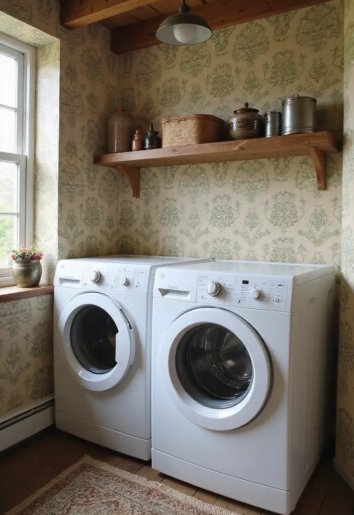 28 Trendy Wallpaper Ideas for Your Laundry Room Makeover - 8. Vintage Vibes