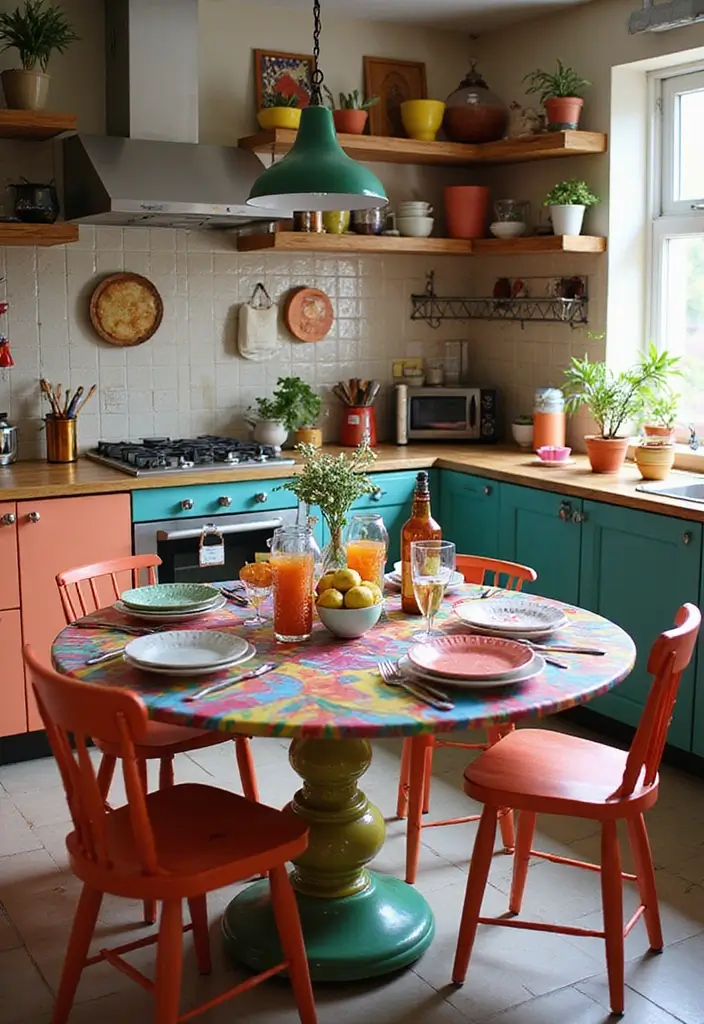 29 Kitchen Table Ideas That Balance Style and Function - 11. Colorful Accents
