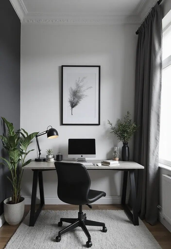 30 Modern Home Office Designs to Boost Your Productivity - 16. Monochrome Majesty