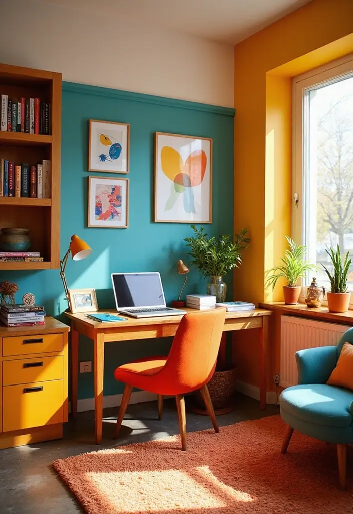 30 Modern Home Office Designs to Boost Your Productivity - 26. Colorful Concentration