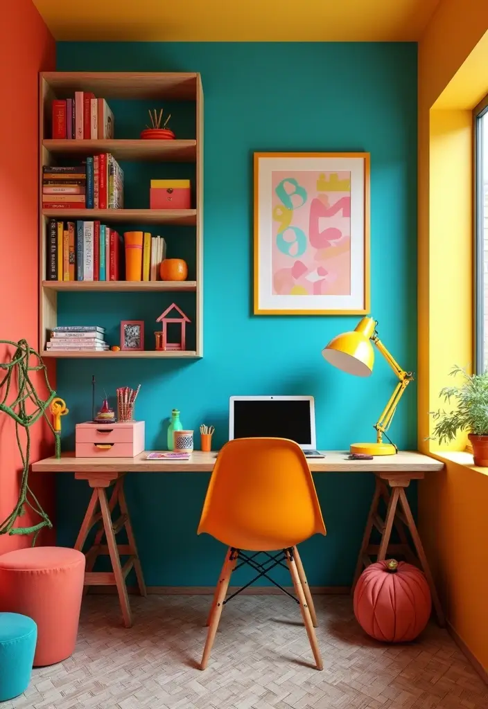 30 Modern Home Office Designs to Boost Your Productivity - 3. Bright and Bold
