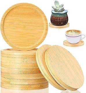 Patelai 10 Pcs Round Bamboo Coasters for Planters Small Plant Saucer 3.7...