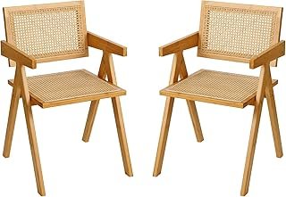 Rattan Dining Chairs Set of 2, Modern Mid Century Accent Chairs, Comfy A...