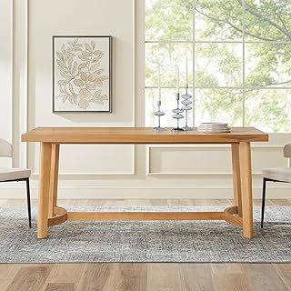 Walker Edison Modern Farmhouse Rustic Solid Oak Wood Rectanglular Dining...