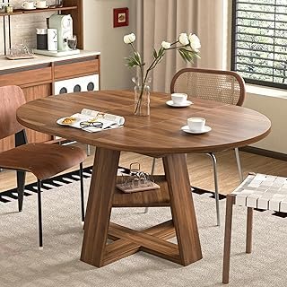 43.3in-59in Extendable Round Dining Table for 4-8,Modern Kitchen Oval Di...