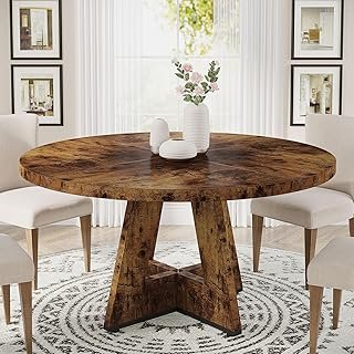 Tribesigns Round Dining Table Wood Kitchen Table for Dining Room, 47