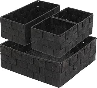 Storage Bins Woven Organizer Set of 4 – Polypropylene Storage Baskets wi...