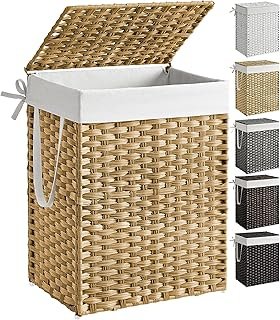 SONGMICS Laundry Hamper with Lid, 23.8 Gallon (90 L) Synthetic Rattan Cl...