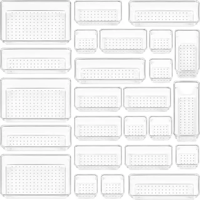 Vtopmart 25 PCS Clear Plastic Drawer Organizers Set, 4-Size Versatile Ba...