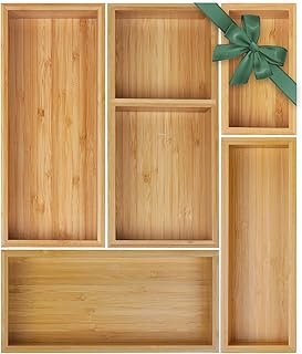 Bamboo Drawer Organizer Set, 5 PCS Multi-Use Individual Wood Storage Org...