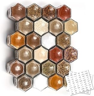 Homazing Set of 24 Hexagon Glass Spice Jars with Shaker Lids and Labels ...