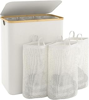 Extra Large 3 Section Dirty Clothes Laundry Basket with Lid, Dirty Cloth...