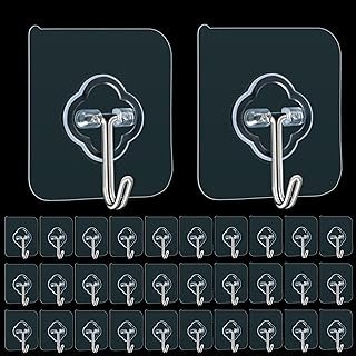 Adhesive Hooks, 32 Pack 33lb(Max) Sticky Hooks, Transparent Reusable Rem...