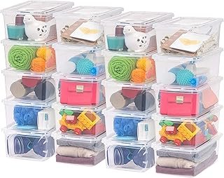 IRIS USA 20-Pack Storage Bins with Lids, 6 Quart, Shoe Boxes Clear Stack...
