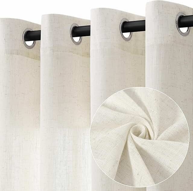 Natural Cream Linen Curtains 84 Inch Length 2 Panels for Living Room Bed...