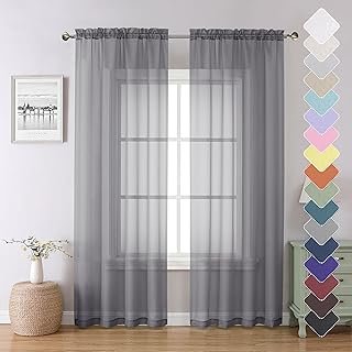 Lecloud Charcoal Grey Sheer Curtains 84 Inches Long 2 Panels, Voile Airy...