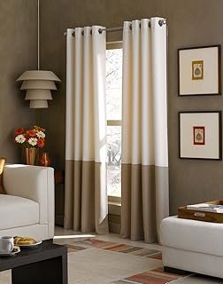 Curtainworks Kendall Color Block Grommet Curtain Panel, 84-Inch, Ivory/Tan