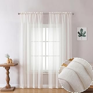 OWENIE Linen Blend Sheer Curtains 84 inches Long 2 Panels Set for Bedroo...