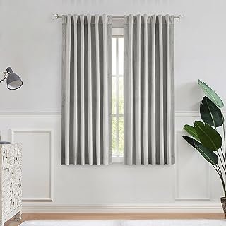 Central Park Gray Velvet Blackout Window Curtain Panels 60%-70% Room Dar...
