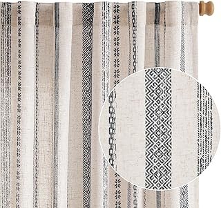 jinchan Linen Blend Boho Curtains for Living Room, 96 Inch Long Black Pr...