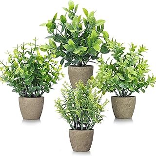 4 Pack Fake Plants Ceramic Mini Artificial Greenery Potted Plants for Ho...