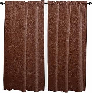 Brown Leather Texture Window Curtains 63 Inch Length - 2 Panels, Rod Poc...