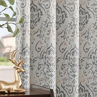 jinchan Blackout Curtains for Bedroom, Damask Patterned Curtains 84 Inch...