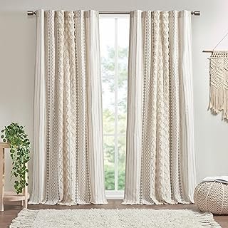 INK+IVY Imani 100% Cotton SINGLE PANEL Curtain Tufted Chenille Stripe Ge...