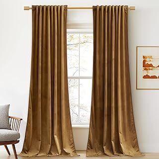 StangH Velvet Curtains 84 inches - Gold Brown Blackout Thermal Insulated...