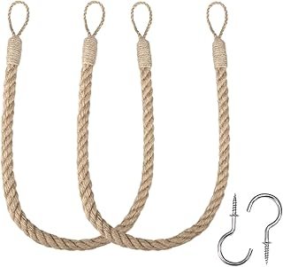 BEL AVENIR Jute Curtain Tiebacks Ropes Tie-Backs, Handmade Curtain Holdb...