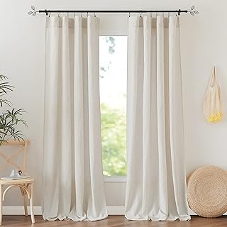 RYB HOME Sheer Linen Blend Curtains Rich Linen Woven Soft Breathable Dra...