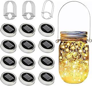 12 Pack Solar Mason Jar Lid Lights - 30 LED Firefly Fairy String Lights,...