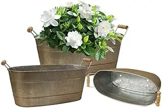 vensovo 15 Inch Galvanized Planters for Outdoor Plants - 3 Pcs Rustic La...