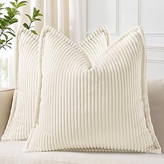 decorUhome Corduroy Cream White Throw Pillow Covers 18x18 Set of 2 Decor...