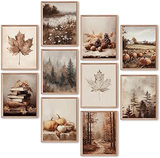 Benjia 10Pcs 8x10 inch Fall Wall Art Prints, Retro Rustic Aesthetic Vint...