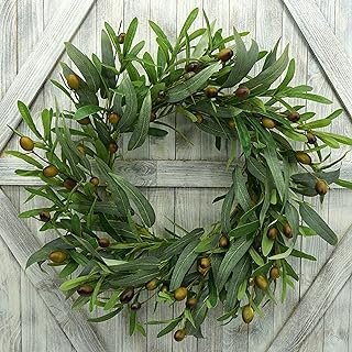 20 inches Artificial Green Olive Wreath Greenery Wreath with Olive Leave...