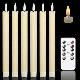 GenSwin Flameless Ivory Taper Candles Flickering with 10-Key Remote, Bat...